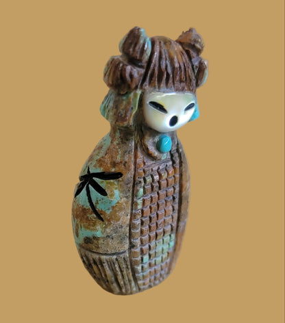 Beautiful Turquoise Double Sided Corn/Butterfly Zuni Maiden Zuni Fetish