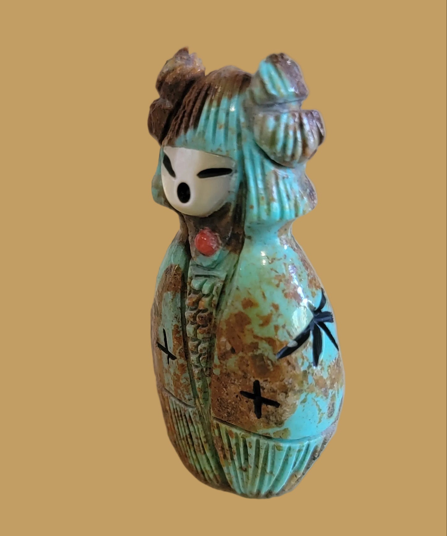 Beautiful Turquoise Double Sided Corn/Butterfly Zuni Maiden Zuni Fetish
