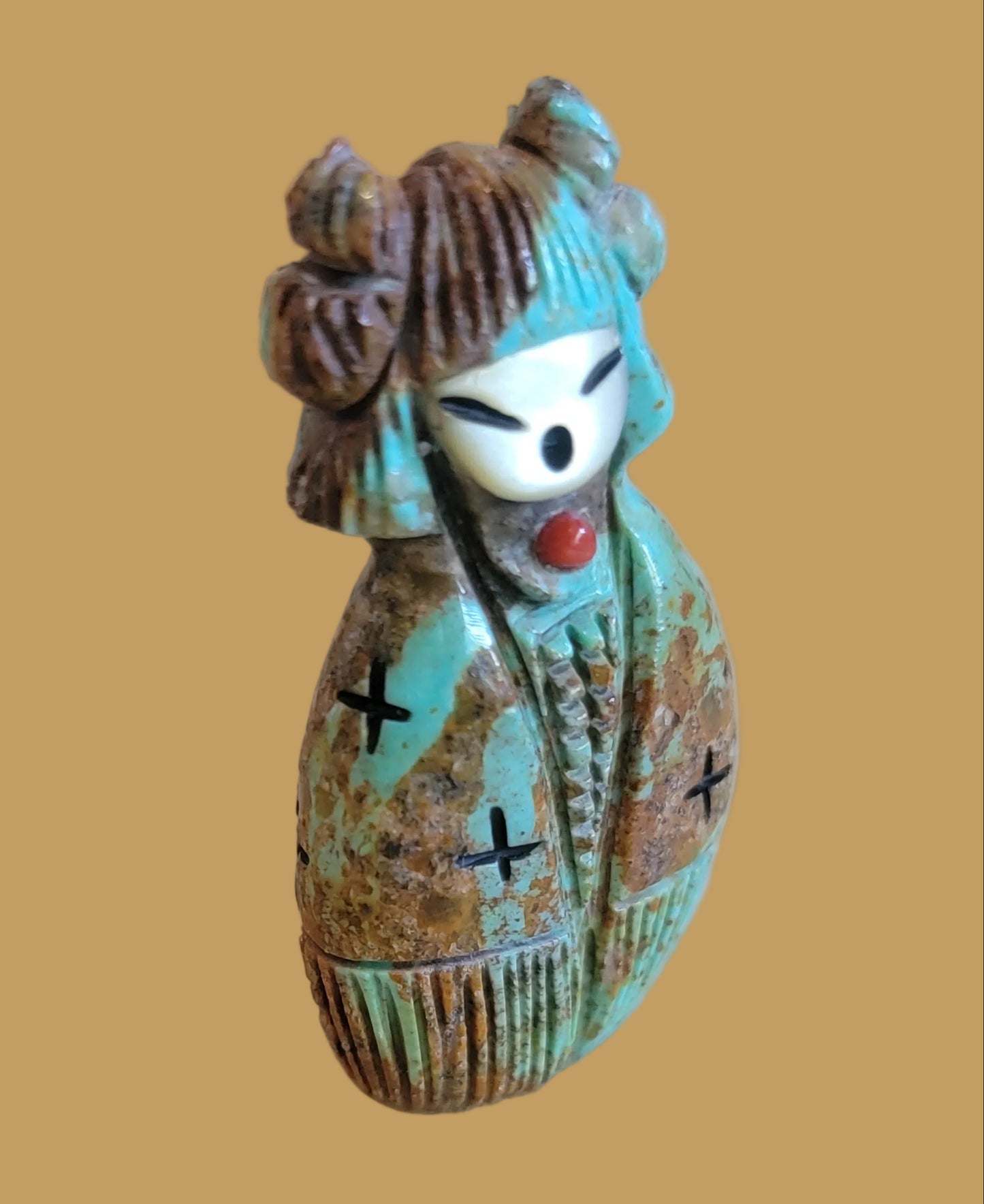 Beautiful Turquoise Double Sided Corn/Butterfly Zuni Maiden Zuni Fetish