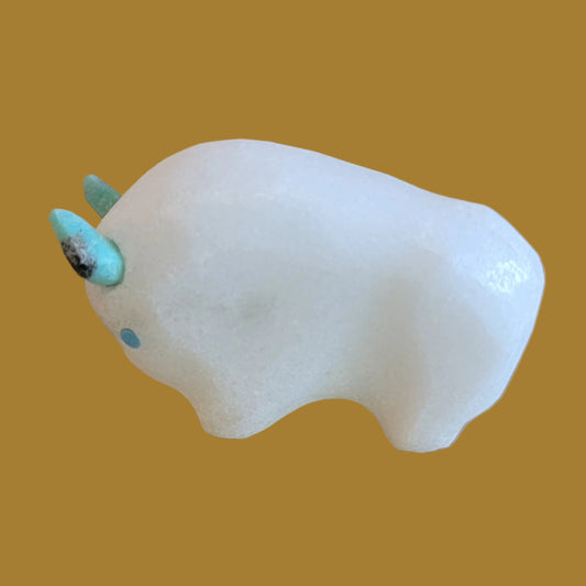 Powerful White Marble Bison/Buffalo Zuni Fetish