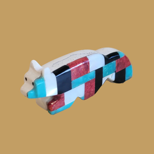 Mosaic Inlay w/Serpentine Zuni Fetish Wolf