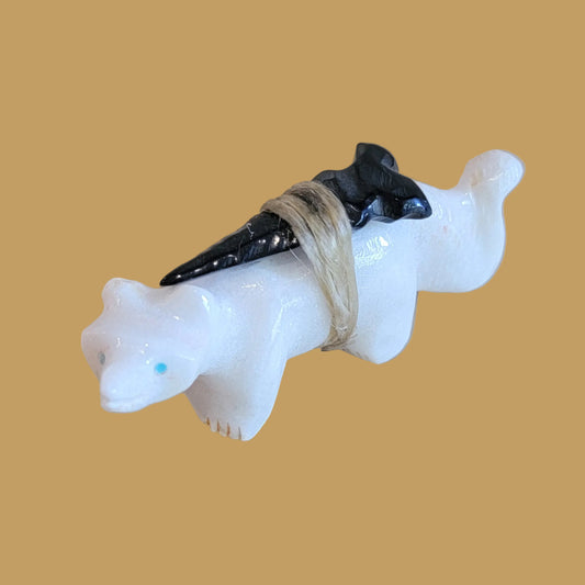 White Marble Snow Fox Zuni Fetish