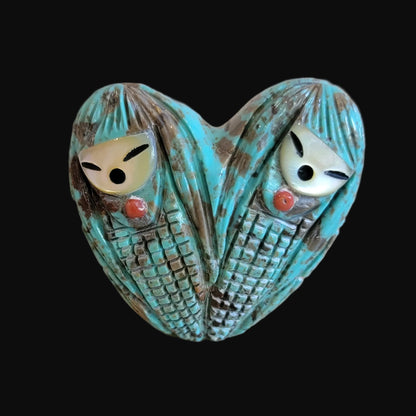 Exquisite Turquoise Heart Shaped Double Zuni Maiden's Zuni Fetish