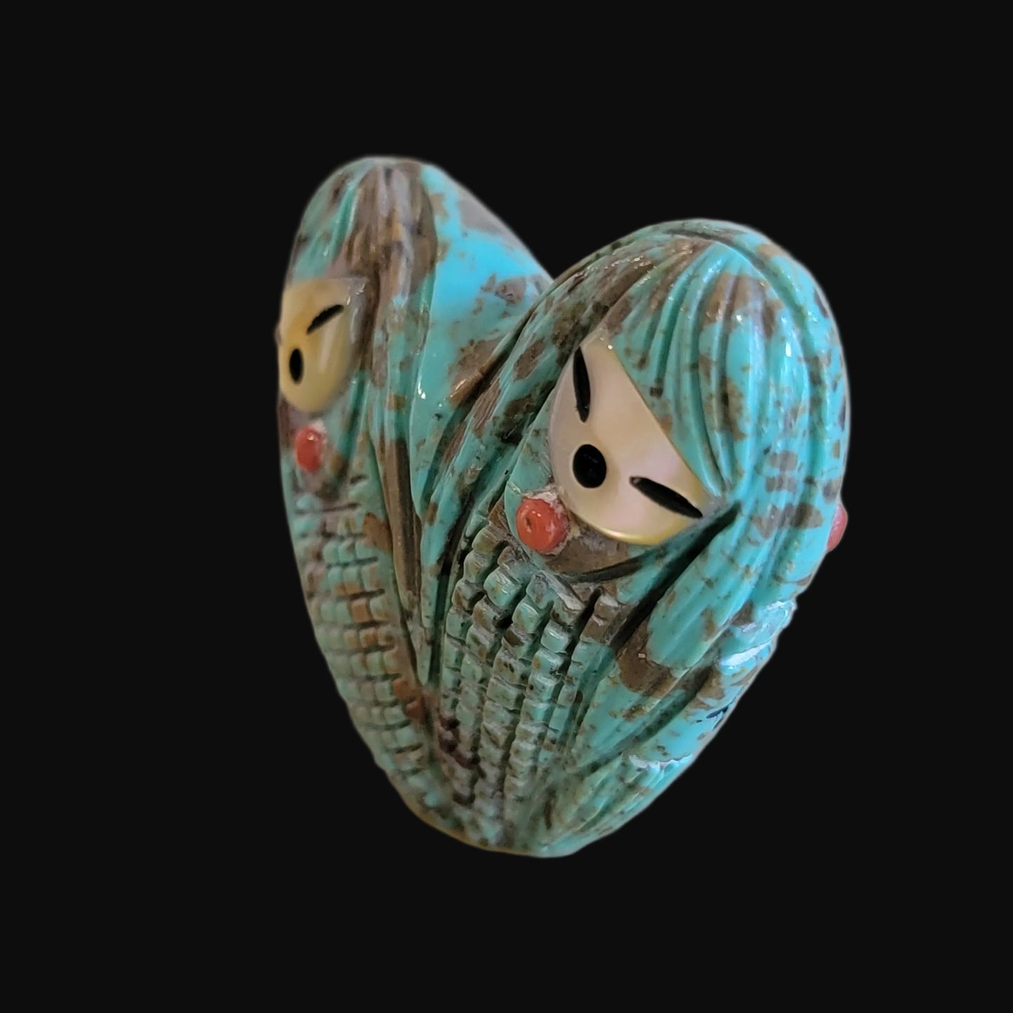 Exquisite Turquoise Heart Shaped Double Zuni Maiden's Zuni Fetish