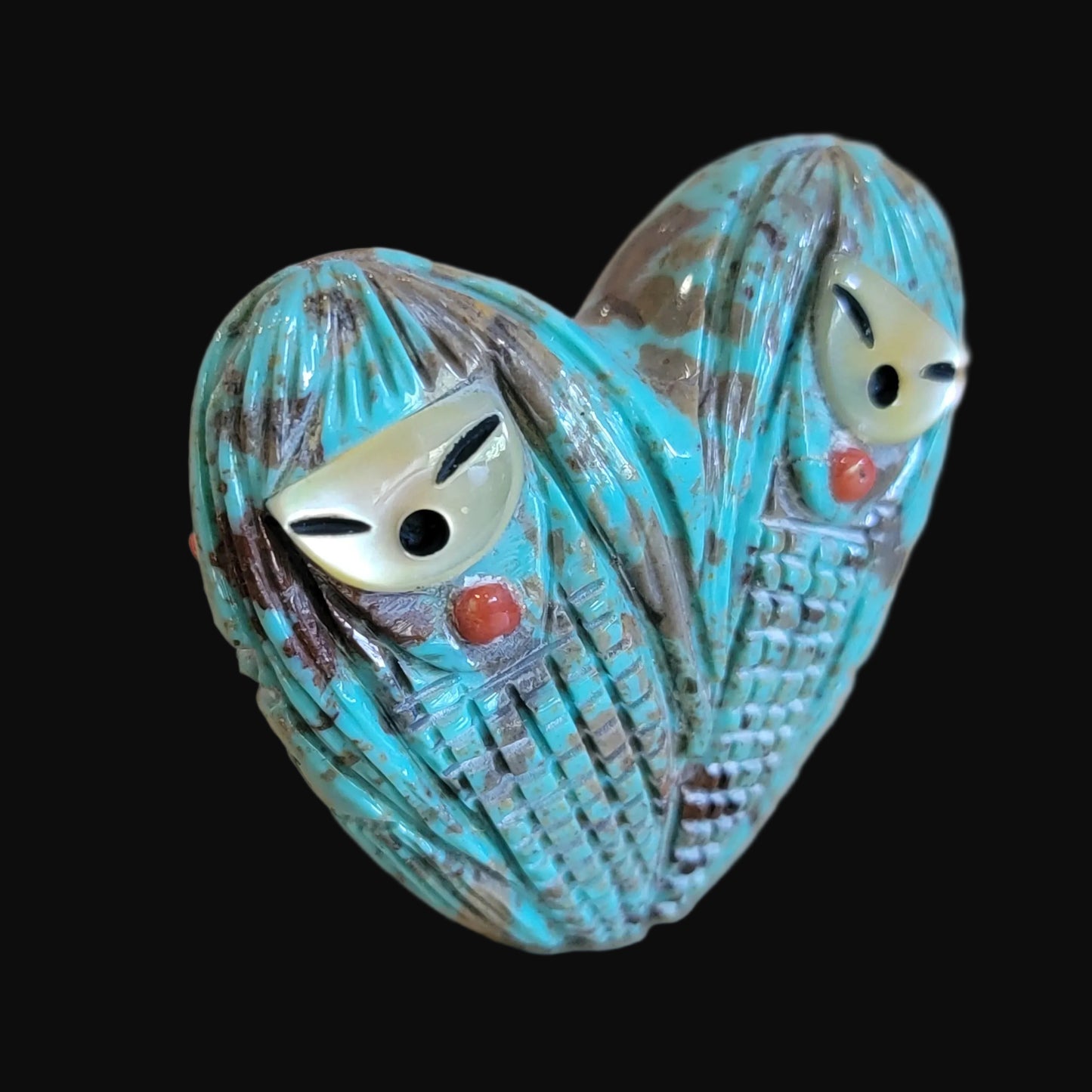 Exquisite Turquoise Heart Shaped Double Zuni Maiden's Zuni Fetish