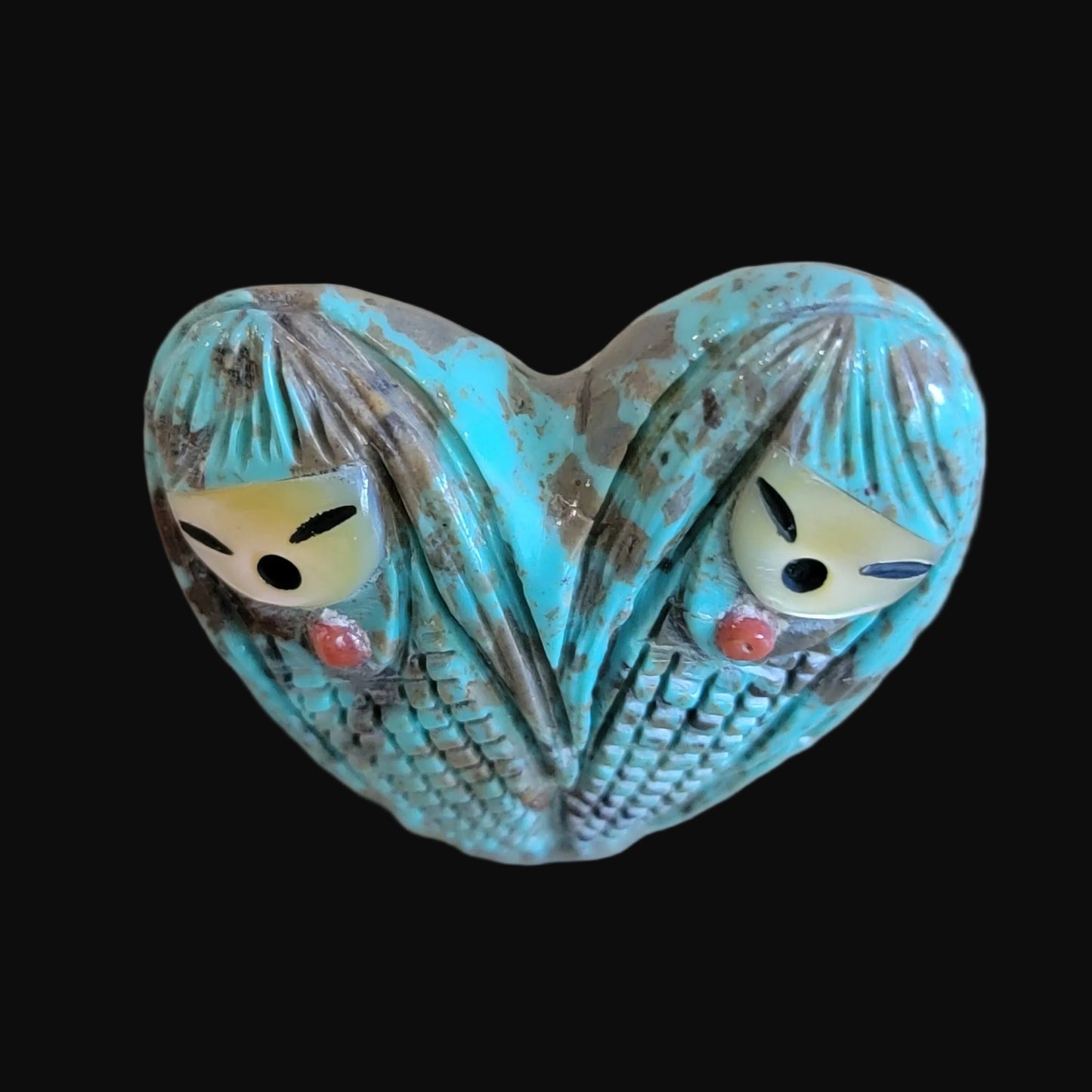 Exquisite Turquoise Heart Shaped Double Zuni Maiden's Zuni Fetish