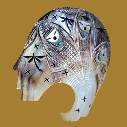Magnificent Silver Lip Shell Medicine Bear w/Triple Corn Maidens Zuni Fetish
