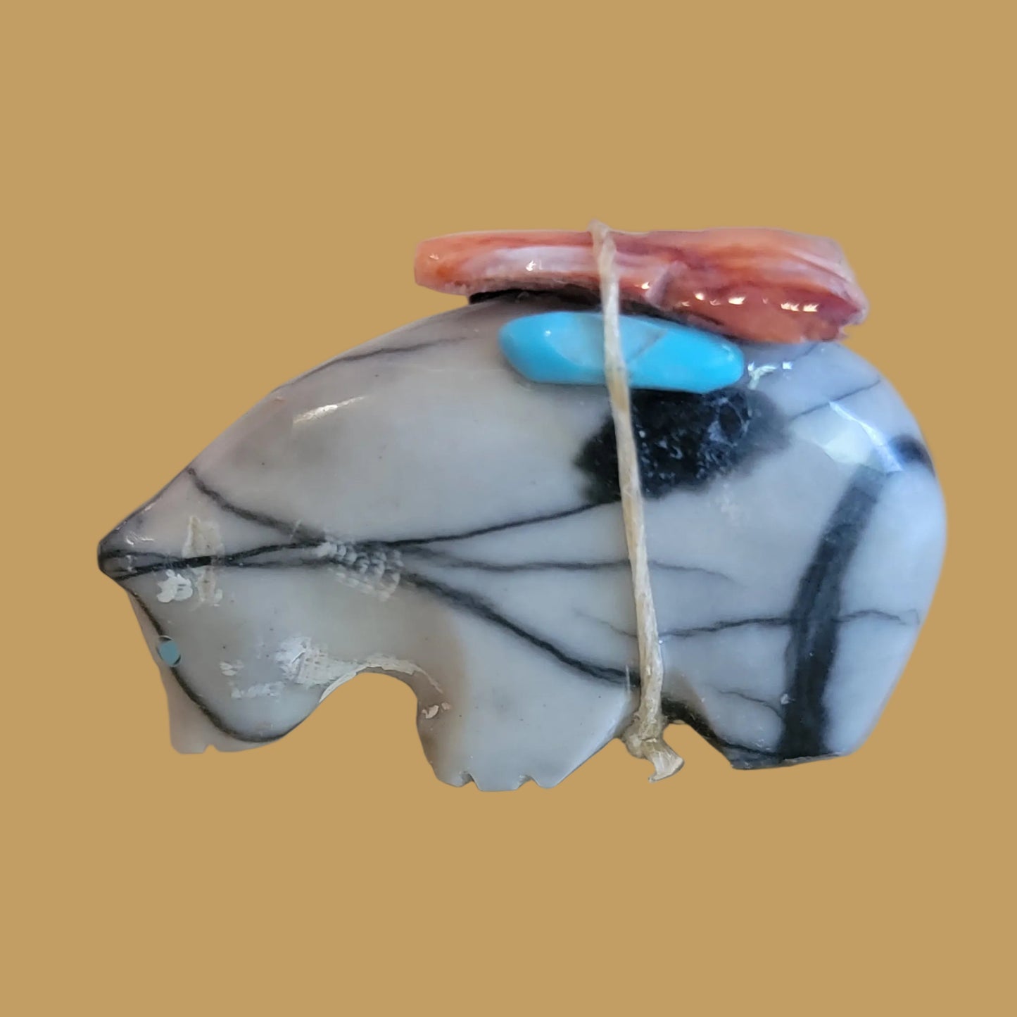 Picasso Marble Bear w/ Pack Zuni Fetish