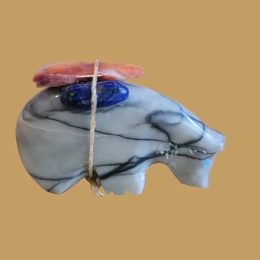 Picasso Marble Bear w/ Pack Zuni Fetish