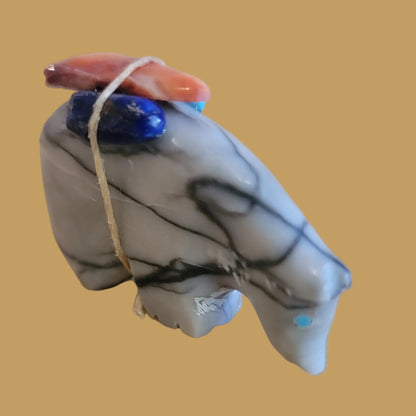 Picasso Marble Bear w/ Pack Zuni Fetish