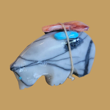 Picasso Marble Bear w/ Pack Zuni Fetish