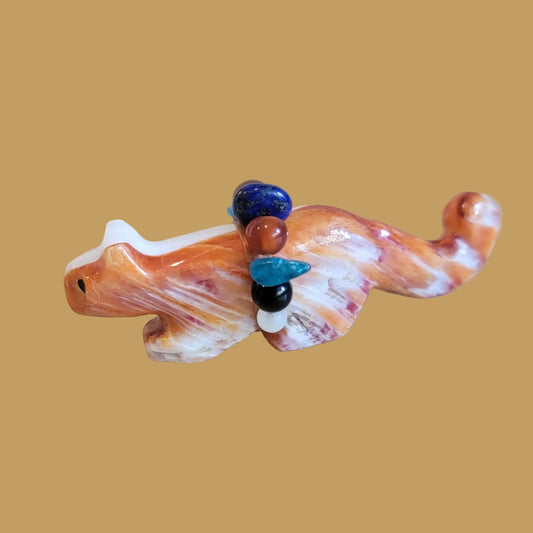 Orange Spiny Oyster Shell Zuni Fetish Mountain Lion