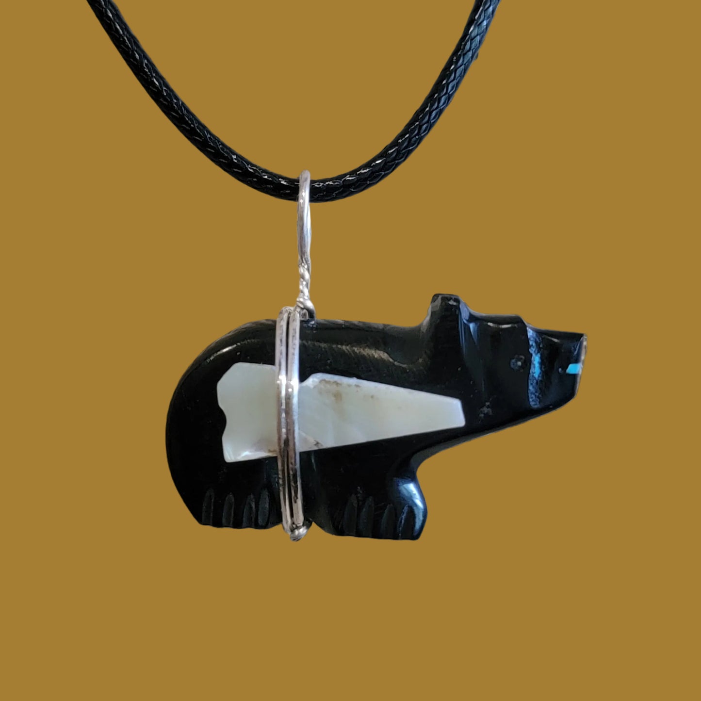 Double Sided Black Jet Zuni Fetish Bear Pendant Indian Jewelry