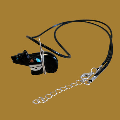 Double Sided Black Jet Zuni Fetish Bear Pendant Indian Jewelry