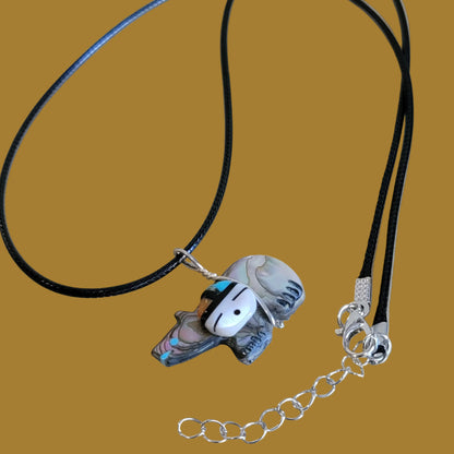 Reversible Double Sided Abalone Shell Zuni Fetish Bear Pendant w/Sun and Arrowhead Indian Jewelry