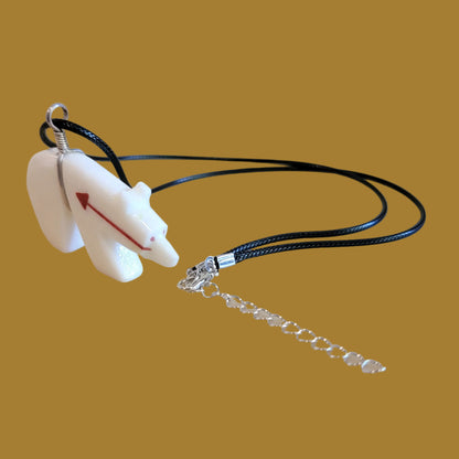 White Marble Zuni Fetish Bear Pendant w/ Coral Heartline