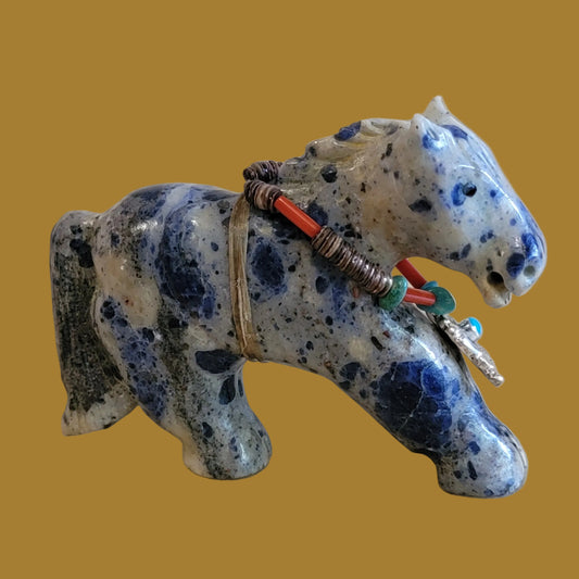 Amazing Sodalite Healing Horse w/ Sterling Silver Horseshoe Pendant Zuni Fetish