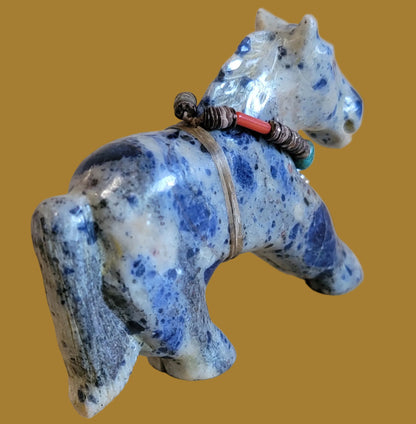 Amazing Sodalite Healing Horse w/ Sterling Silver Horseshoe Pendant Zuni Fetish
