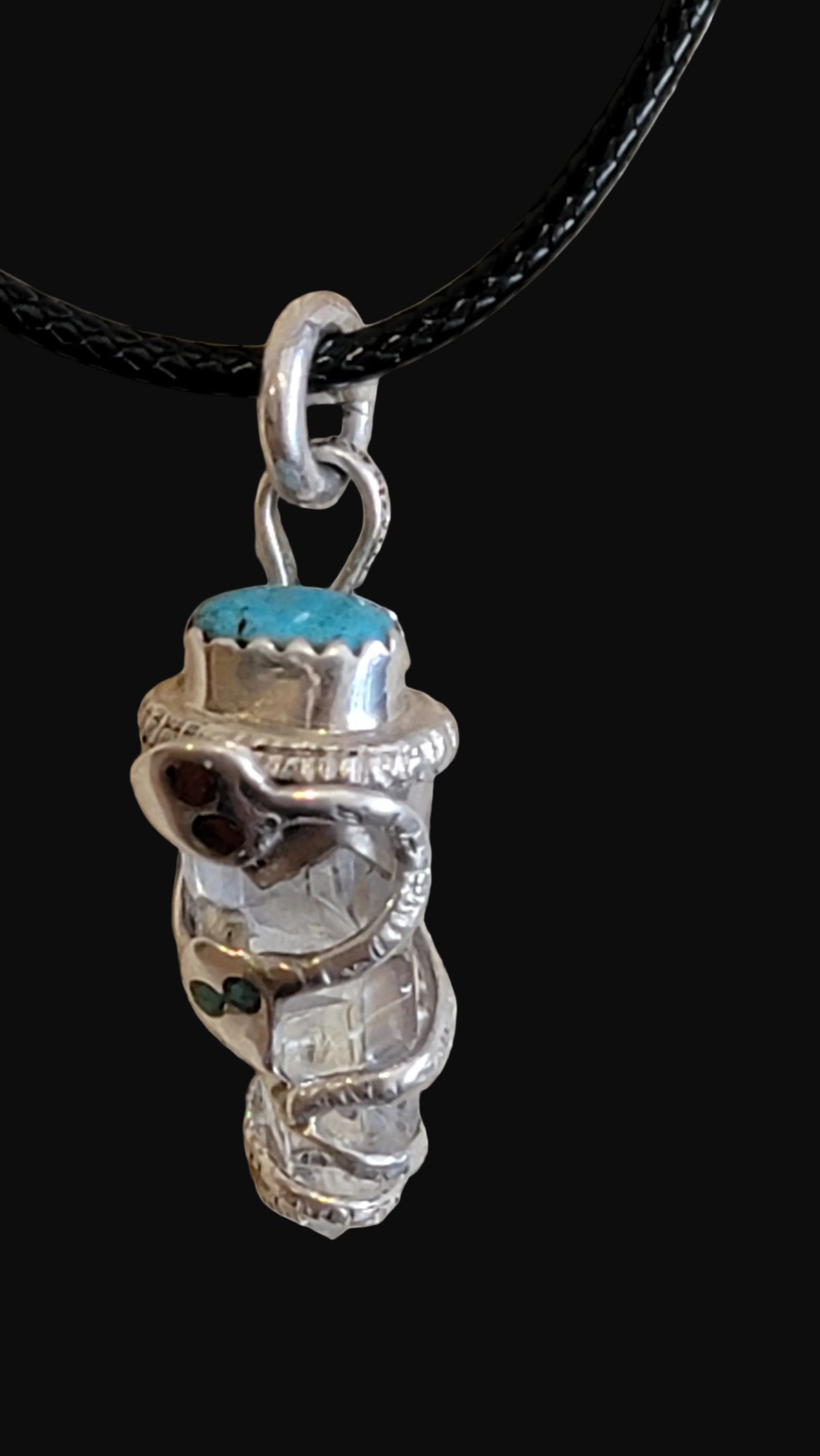 Zuni Double Snakes Sterling Silver Fetish Necklace w/Crystal