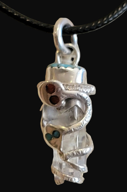 Zuni Double Snakes Sterling Silver Fetish Necklace w/Crystal