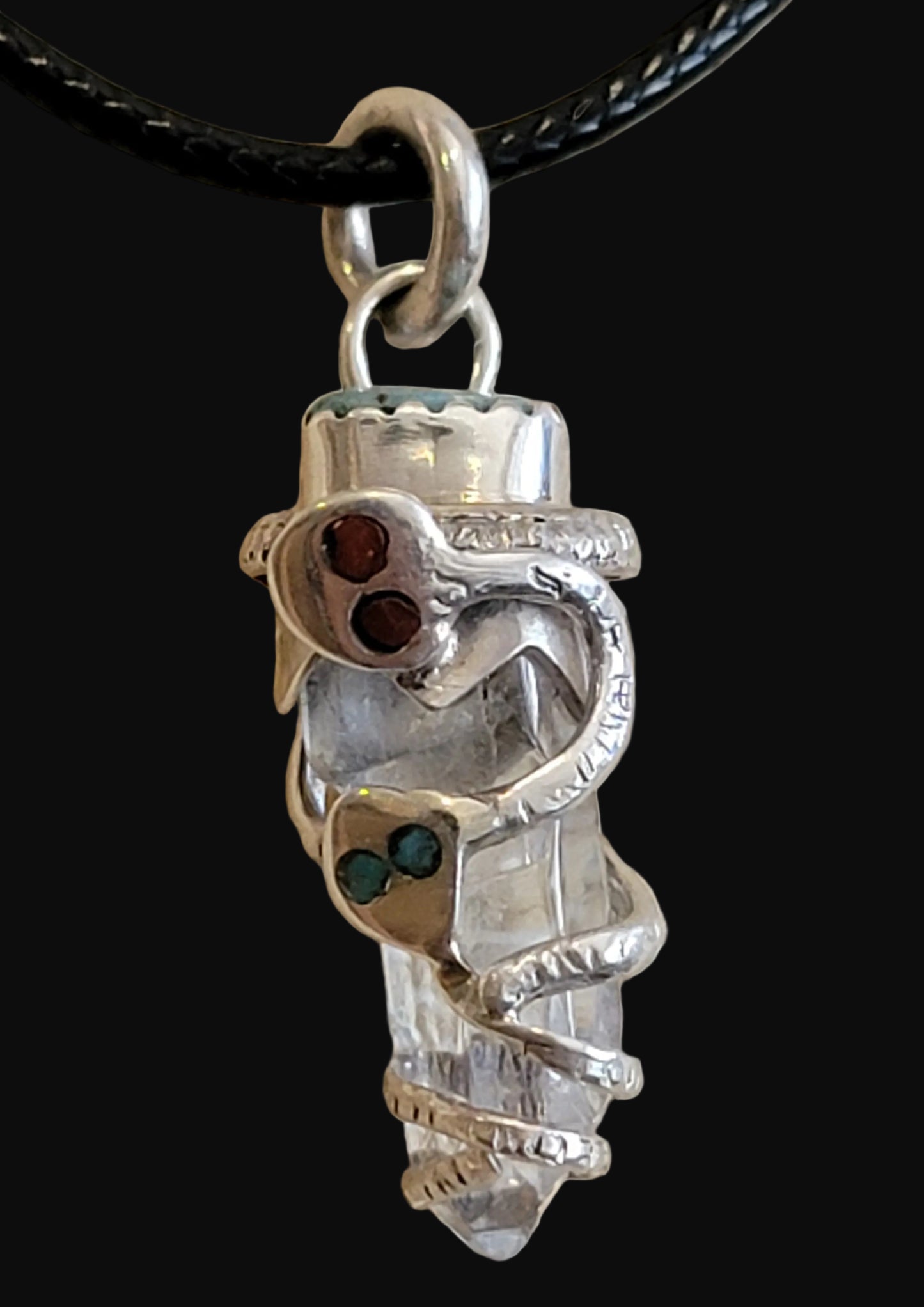 Zuni Double Snakes Sterling Silver Fetish Necklace w/Crystal