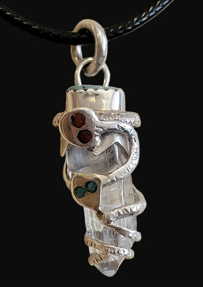 Zuni Double Snakes Sterling Silver Fetish Necklace w/Crystal