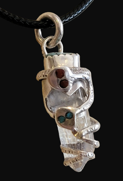 Zuni Double Snakes Sterling Silver Fetish Necklace w/Crystal
