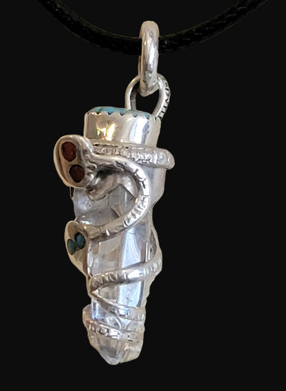 Zuni Double Snakes Sterling Silver Fetish Necklace w/Crystal