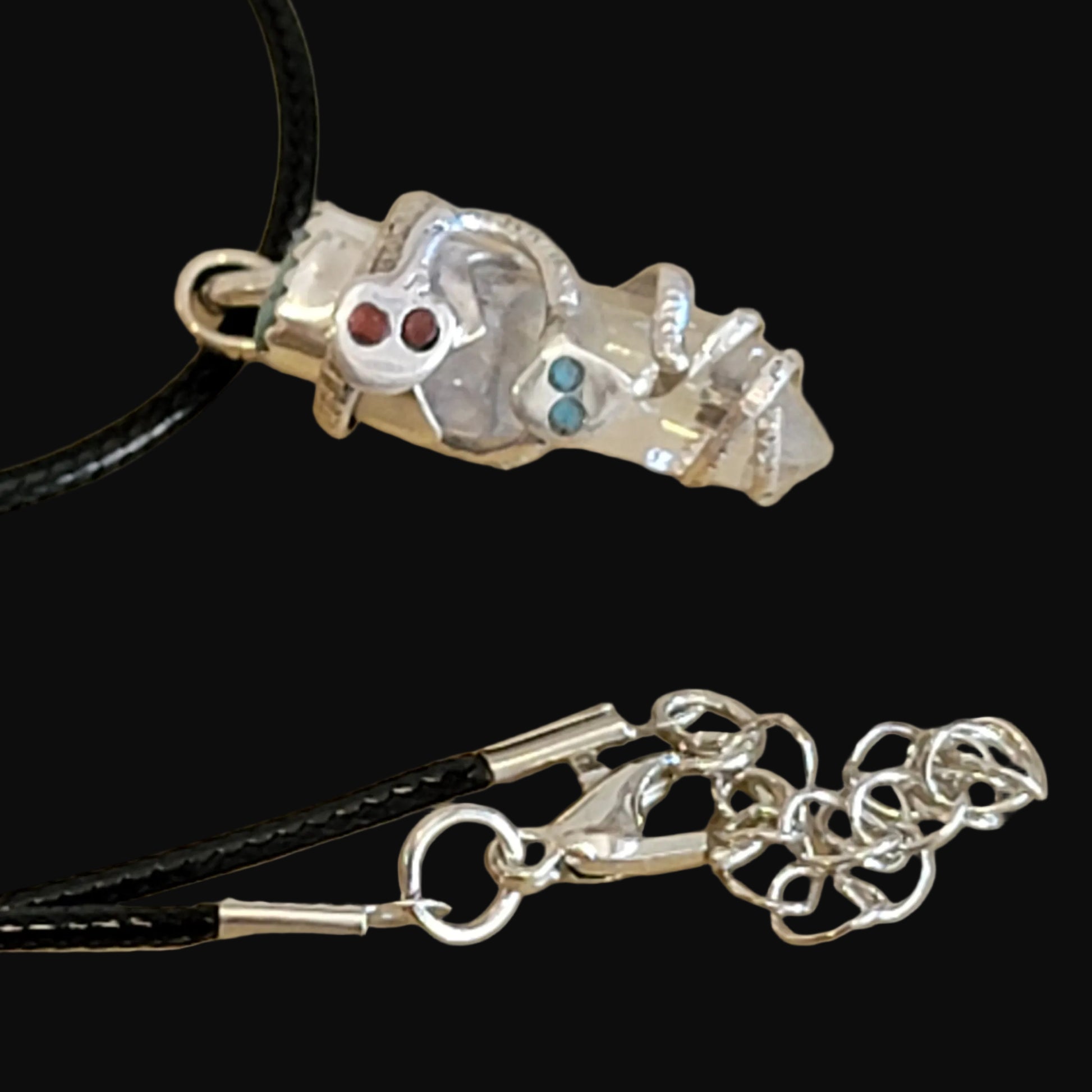 Zuni Double Snakes Sterling Silver Fetish Necklace w/Crystal