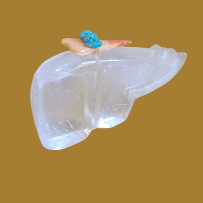 Beautiful Selenite Bear w/Colorful Pack Zuni Fetish