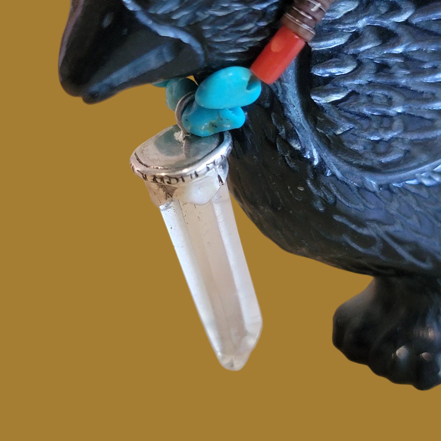 Black Marble Baby Raven Chick w/Sterling and Crystal Bling Zuni Fetish