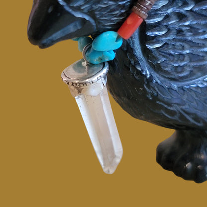 Black Marble Baby Raven Chick w/Sterling and Crystal Bling Zuni Fetish