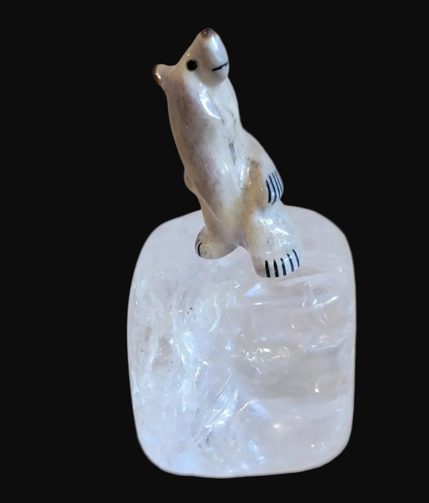 Miniature Antler Bear on Quartz Crystal Zuni Fetish