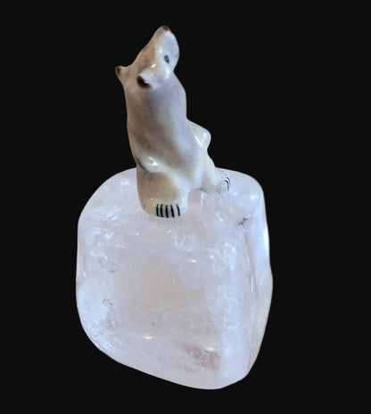 Miniature Antler Bear on Quartz Crystal Zuni Fetish