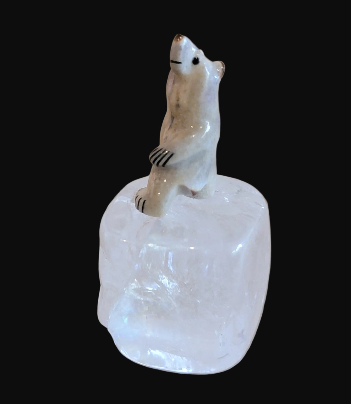Miniature Antler Bear on Quartz Crystal Zuni Fetish