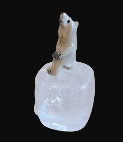 Miniature Antler Bear on Quartz Crystal Zuni Fetish