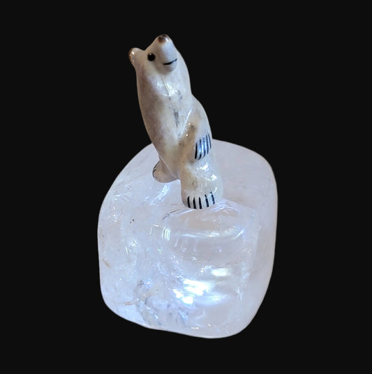 Miniature Antler Bear on Quartz Crystal Zuni Fetish