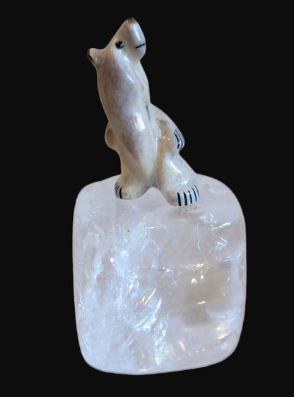 Miniature Antler Bear on Quartz Crystal Zuni Fetish