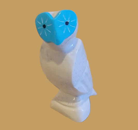 Serpentine Owl w/ Turquoise Heart Shaped Face Zuni Fetish