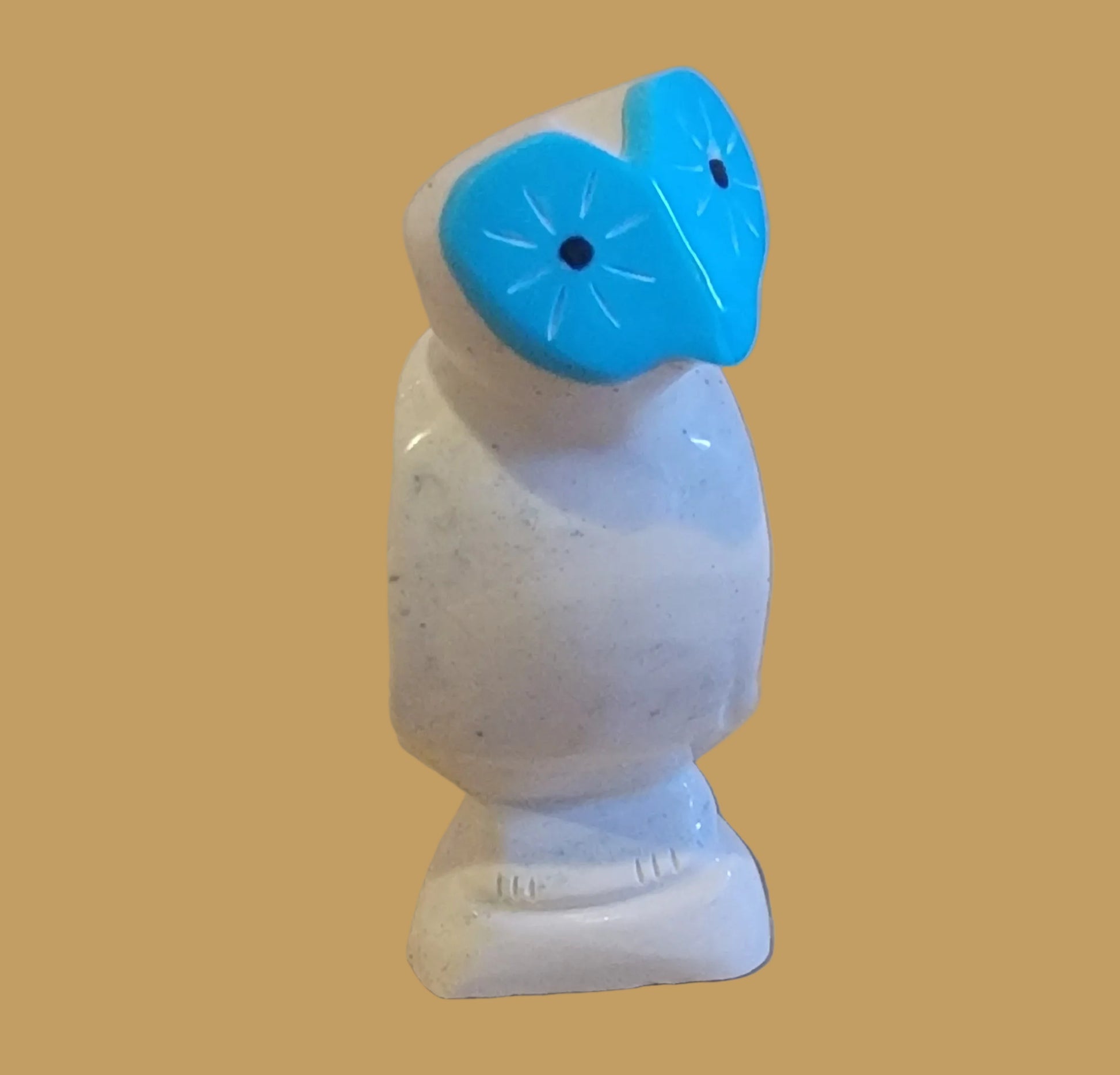 Serpentine Owl w/ Turquoise Heart Shaped Face Zuni Fetish
