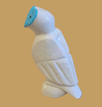 Serpentine Owl w/ Turquoise Heart Shaped Face Zuni Fetish