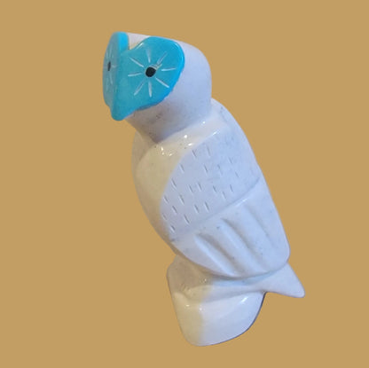 Serpentine Owl w/ Turquoise Heart Shaped Face Zuni Fetish
