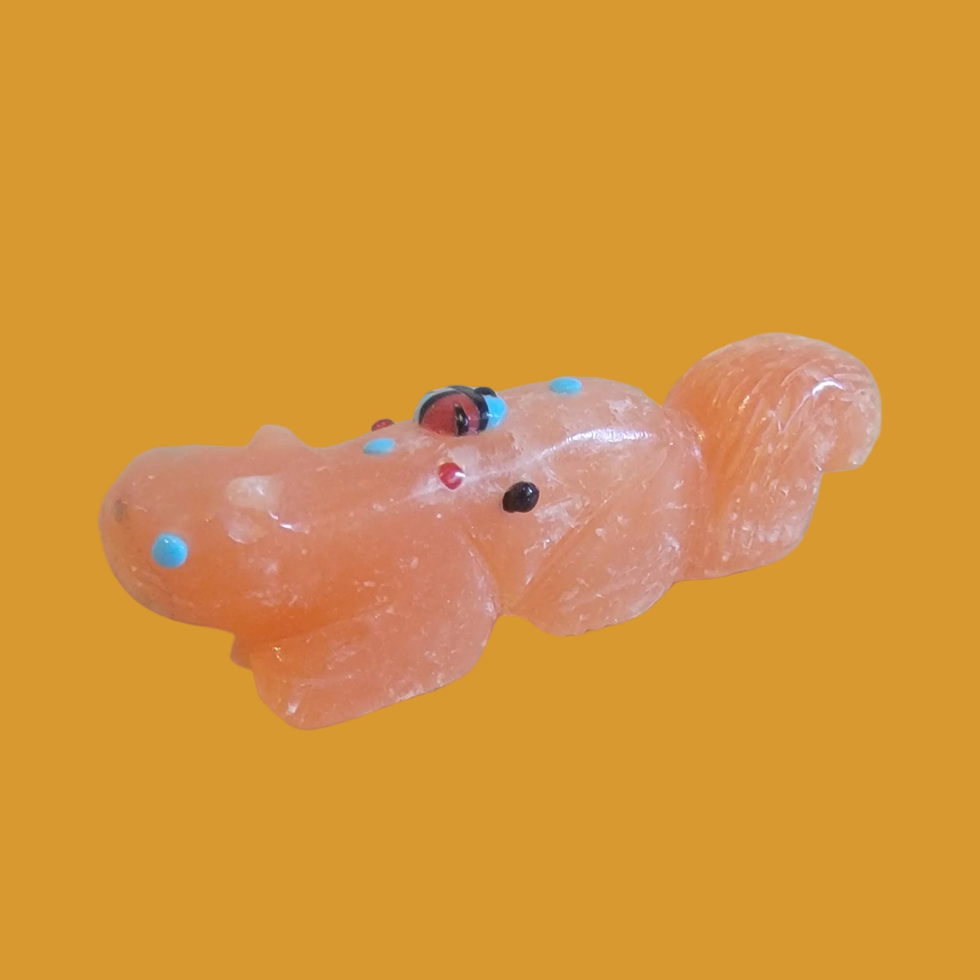 Orange Alabaster Squirrel Zuni Fetish w/ Zuni Sun