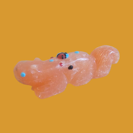 Orange Alabaster Squirrel Zuni Fetish w/ Zuni Sun