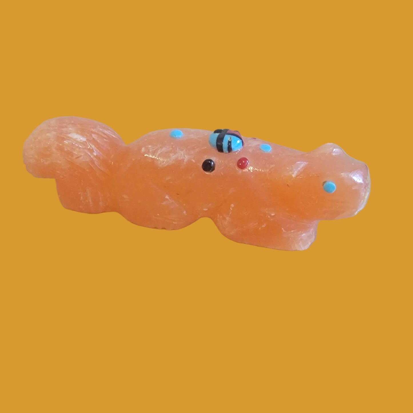 Orange Alabaster Squirrel Zuni Fetish w/ Zuni Sun