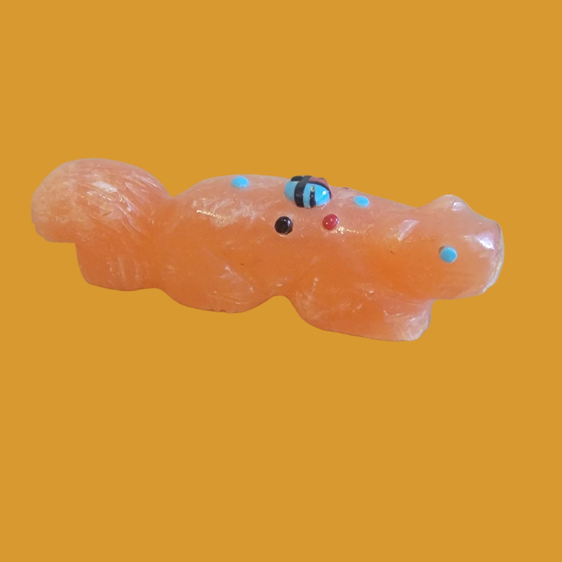 Orange Alabaster Squirrel Zuni Fetish w/ Zuni Sun