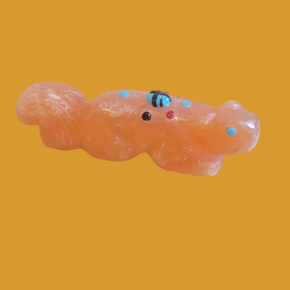 Orange Alabaster Squirrel Zuni Fetish w/ Zuni Sun