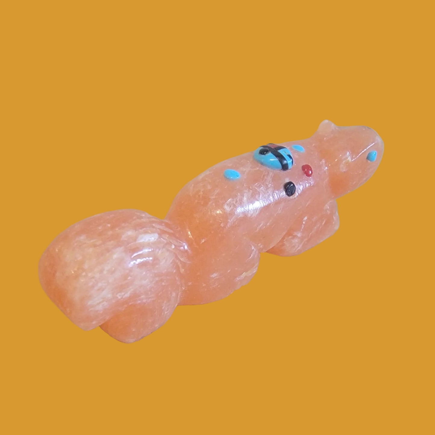 Orange Alabaster Squirrel Zuni Fetish w/ Zuni Sun