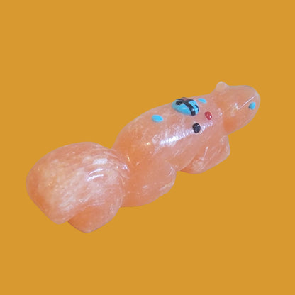 Orange Alabaster Squirrel Zuni Fetish w/ Zuni Sun