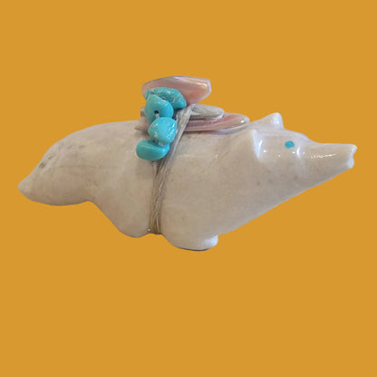 Serpentine Wolf w/ Fancy Turquoise Nugget Bundle Zuni Fetish